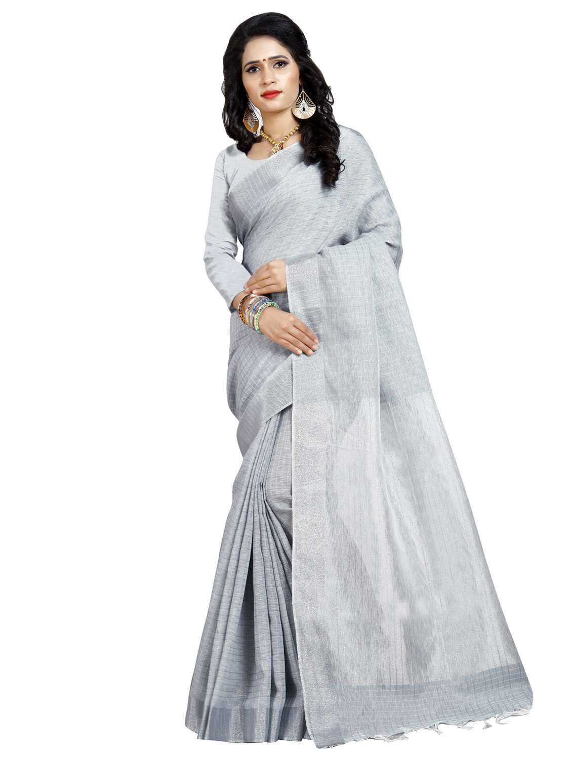 checkered woven saree with blouse