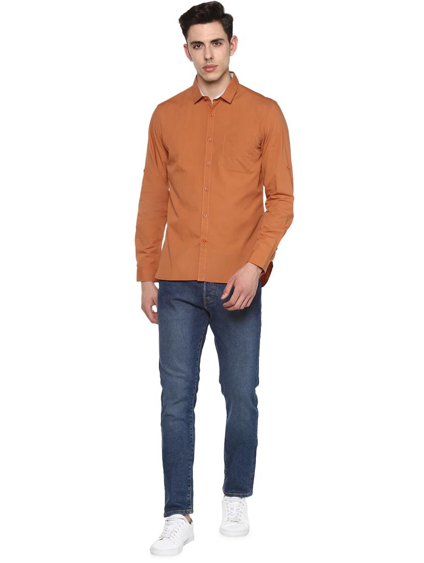 orange solid casual shirt - 16373072 - Standard Image - 3
