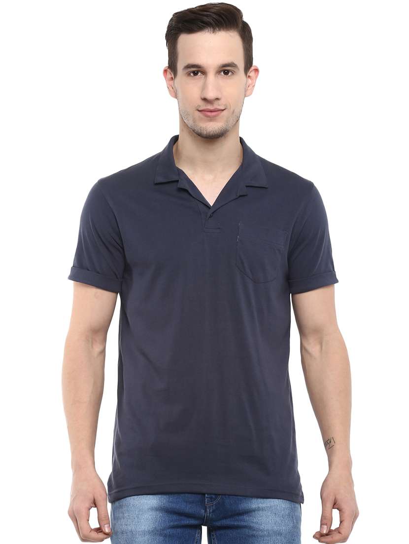 navy blue solid polo t-shirt - 16373187 - Zoom Image - 0