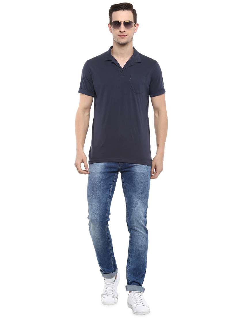navy blue solid polo t-shirt - 16373187 - Standard Image - 3