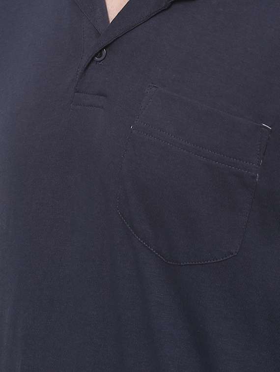 navy blue solid polo t-shirt - 16373187 - Standard Image - 5