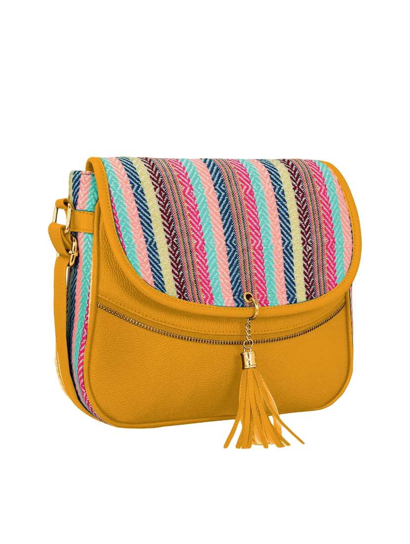 yellow leatherette (pu) sling bag - 16374535 - Standard Image - 3