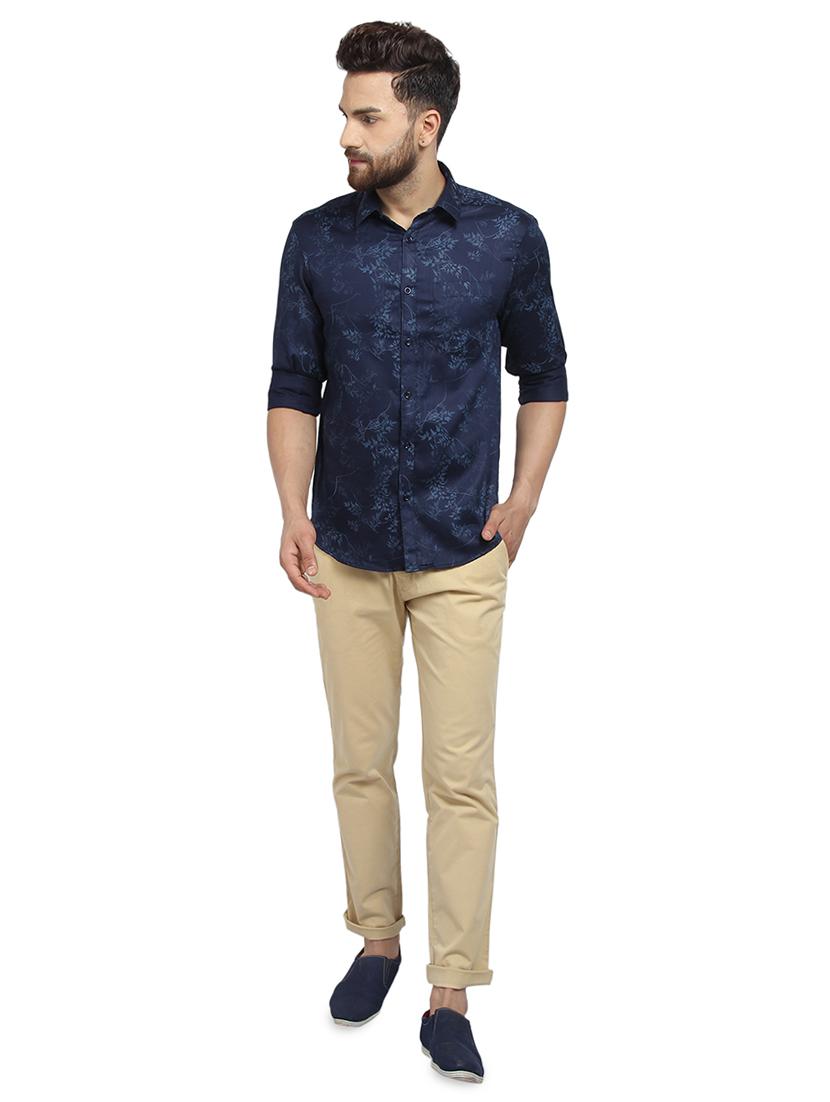 dark blue printed casual shirt - 16379159 - Standard Image - 3