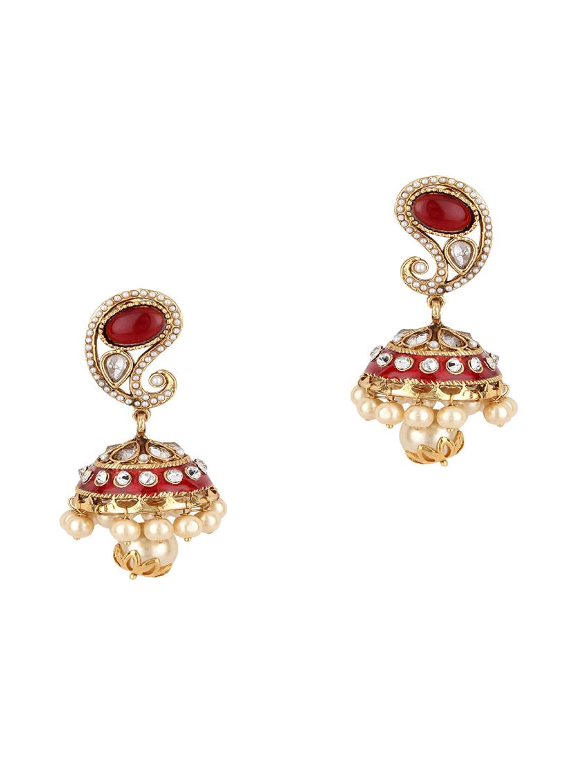 red  jhumka earring - 16382121 -  Zoom Image - 0