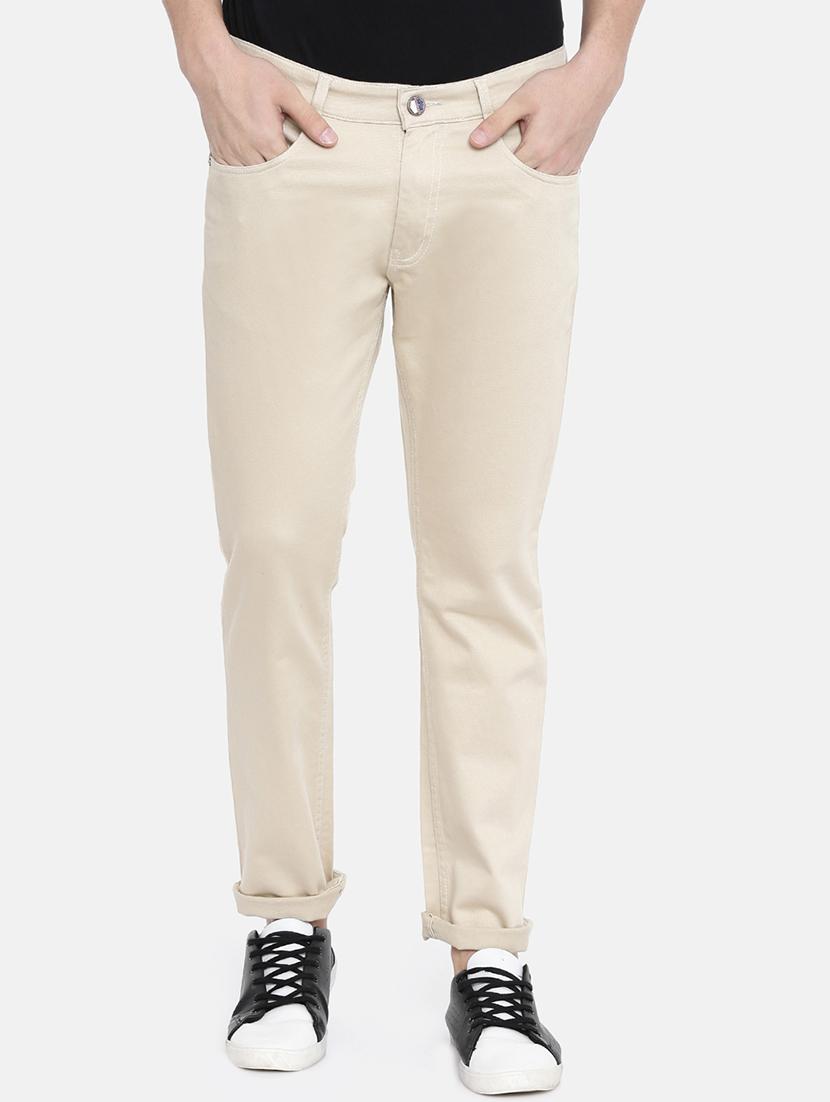 beige solid denim jeans - 16383880 -  Zoom Image - 0