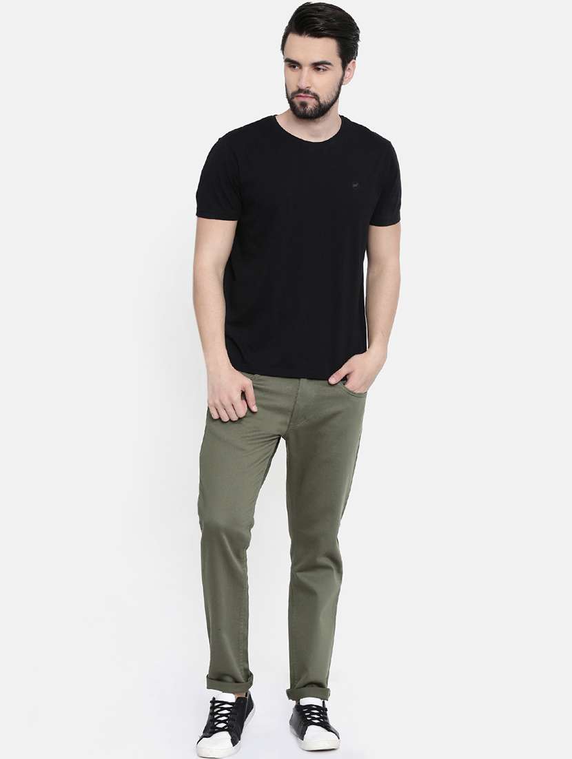olive green solid denim jeans  - 16383883 -  Standard Image - 3