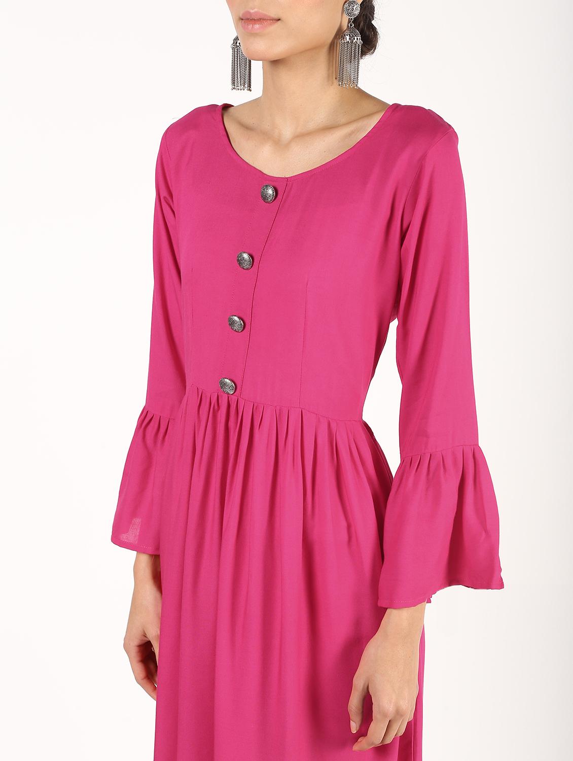 solid flared ethnic dress - 16384542 - Standard Image - 3