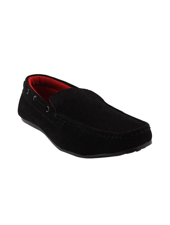 foggy black suede slip on loafers