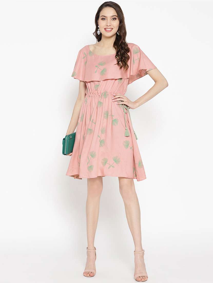 drawstring cape sleeved fit & flare dress - 16386238 - Standard Image - 3