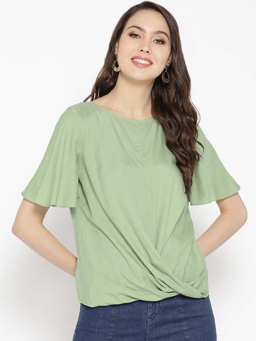 twisted front bell sleeved top - 16386272 - Zoom Image - 0