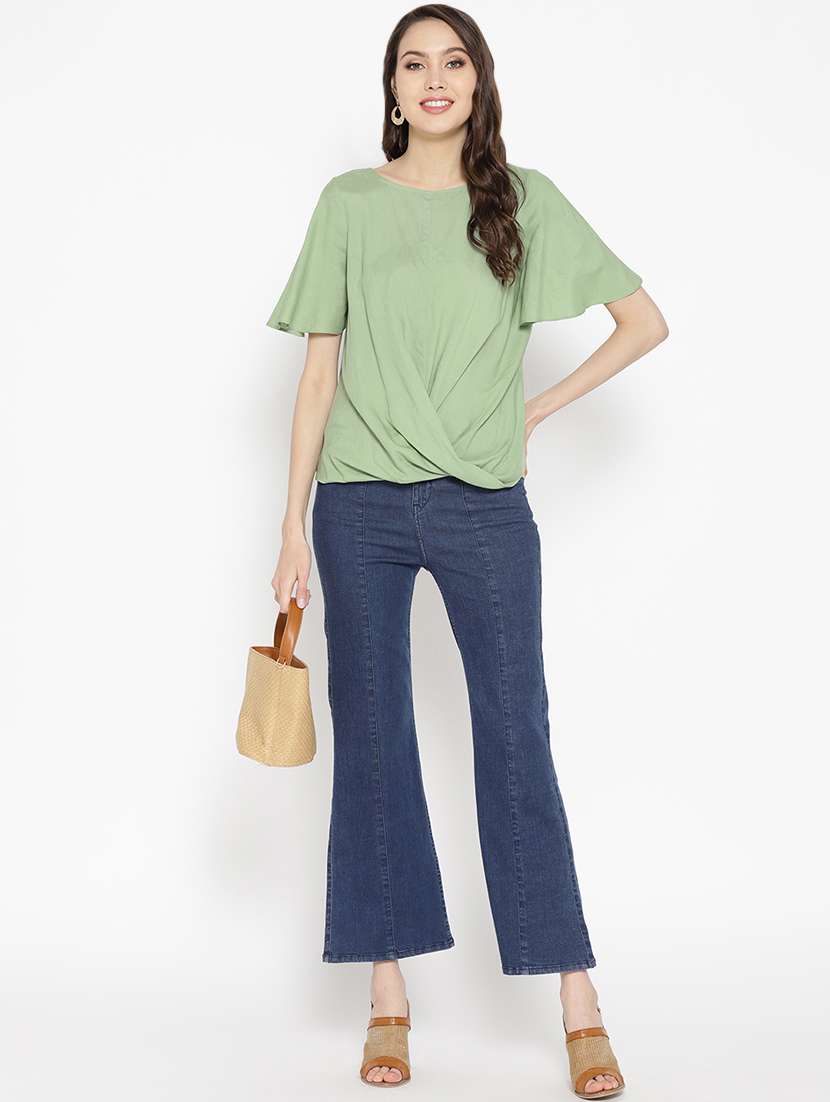 twisted front bell sleeved top - 16386272 - Standard Image - 3