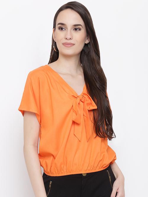 tie up neck solid blouson top  - 16386300 -  Standard Image - 0