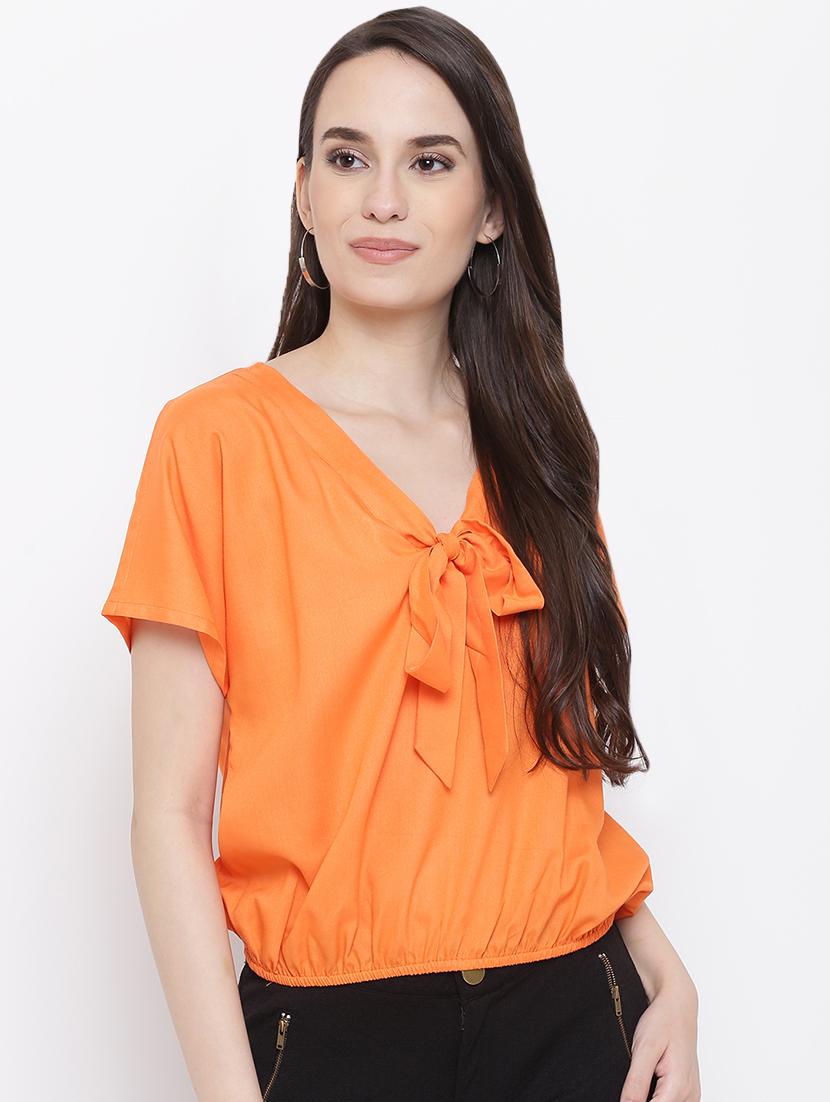 tie up neck solid blouson top  - 16386300 -  Zoom Image - 0