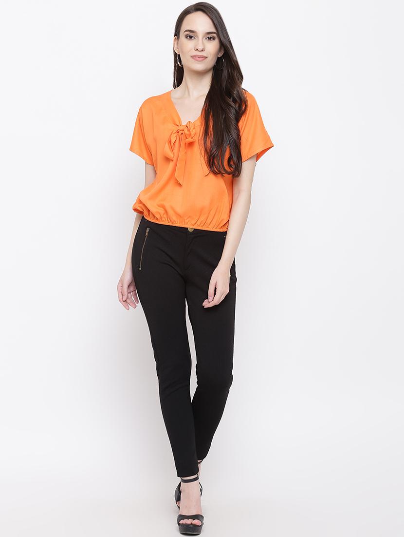 tie up neck solid blouson top - 16386300 - Standard Image - 3