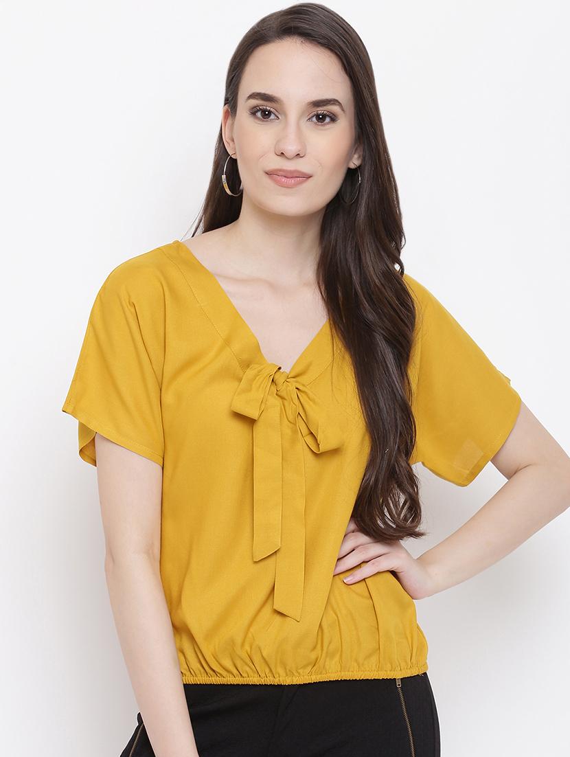 tie up neck solid blouson top  - 16386301 -  Zoom Image - 0