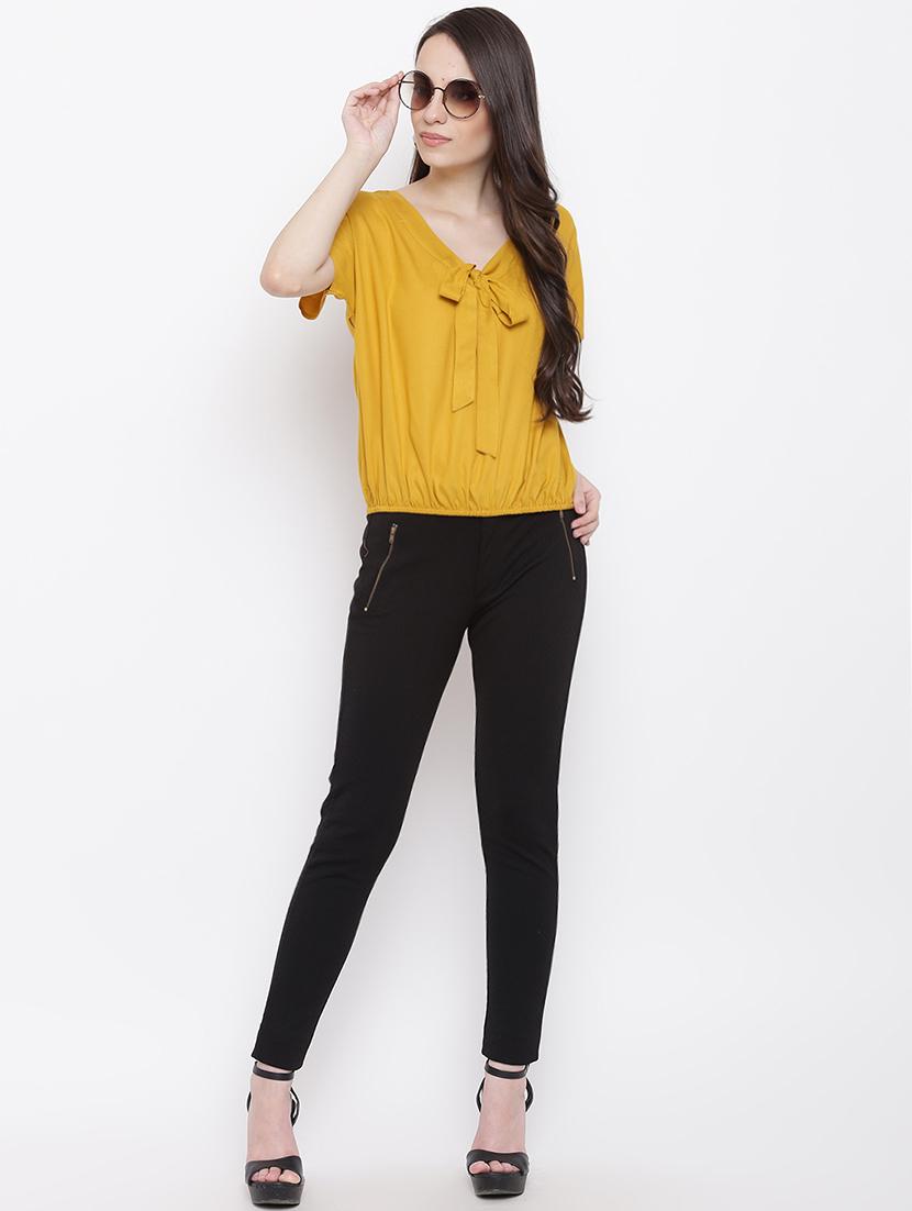 tie up neck solid blouson top - 16386301 - Standard Image - 3