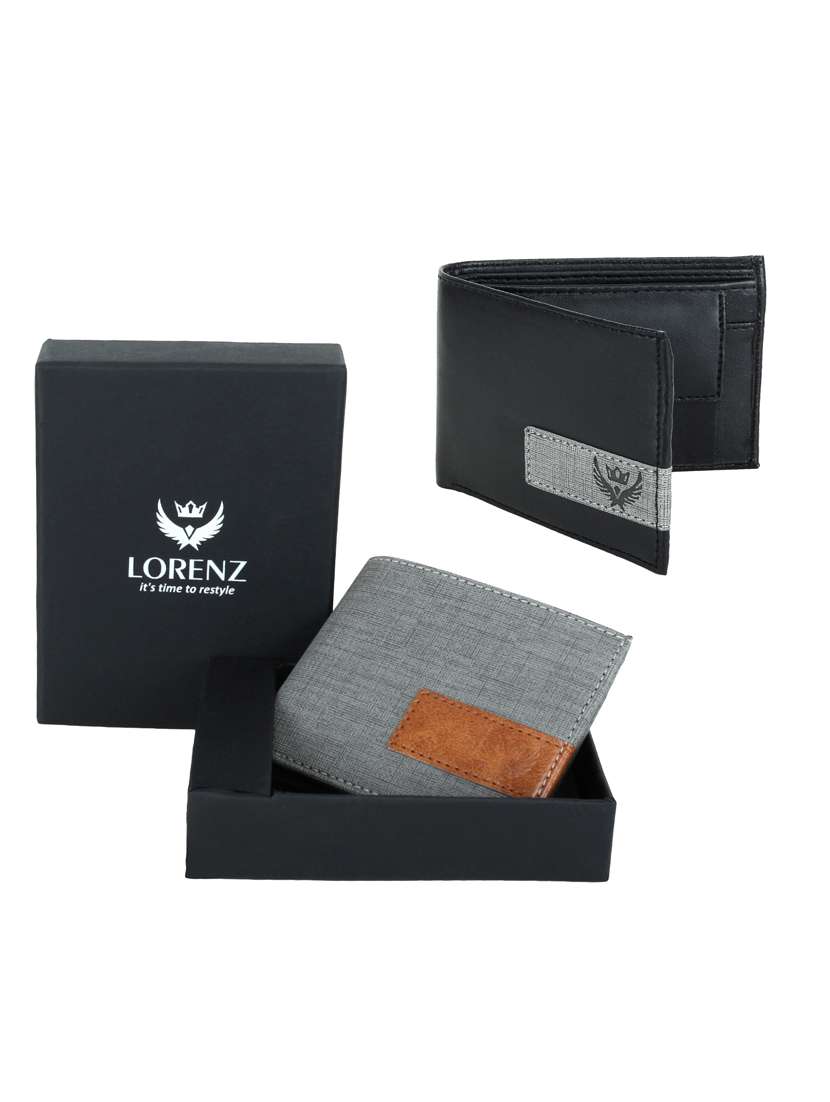 grey and black canvas wallet