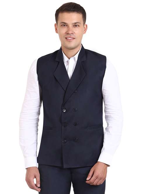 navy blue solid classic waist coat - 16386399 -  Standard Image - 0