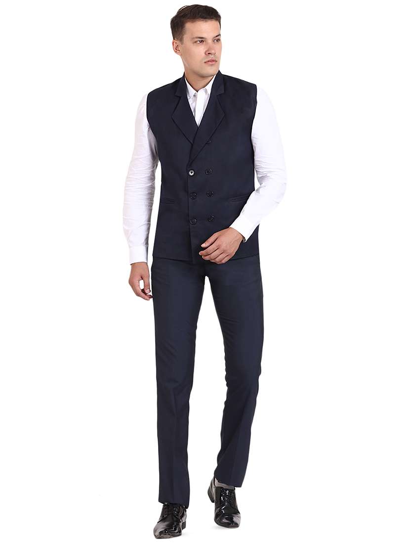 navy blue solid classic waist coat - 16386399 -  Standard Image - 3