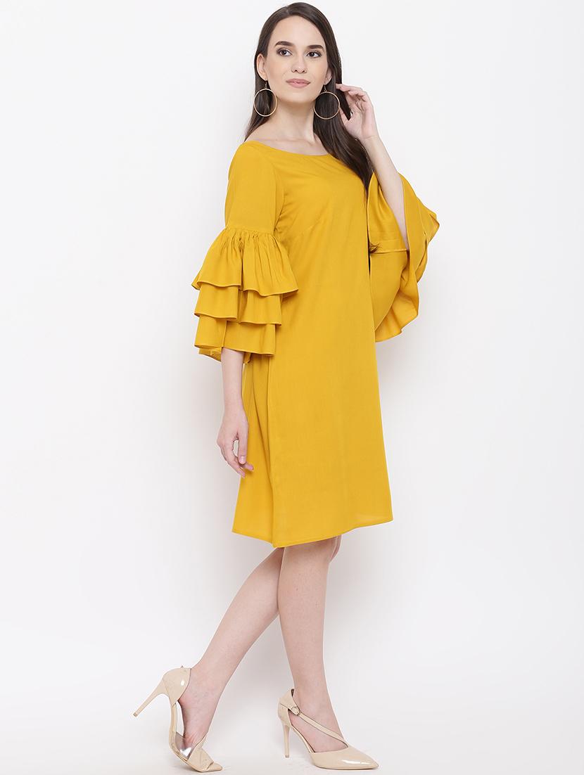 tiered bell sleeved solid shift dress - 16386547 - Standard Image - 3