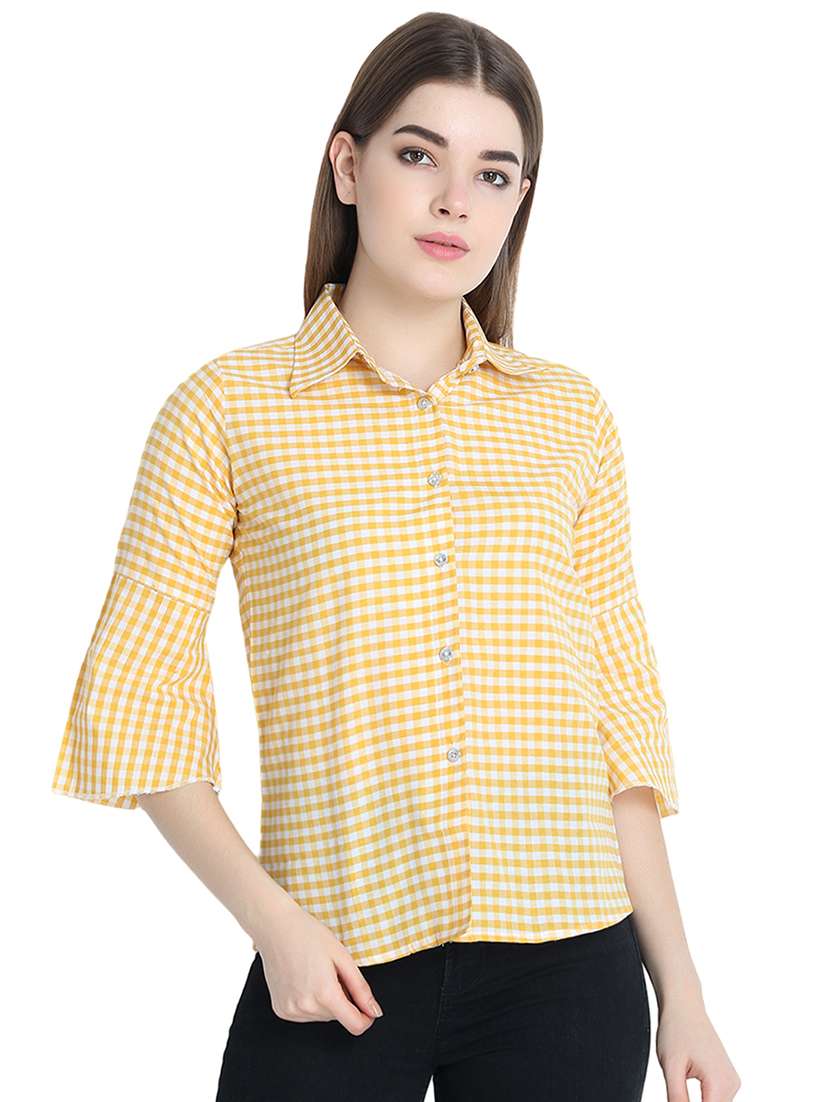 bell sleeved gingham checkered shirt 