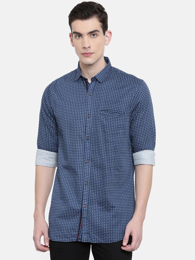 navy blue printed casual shirt - 16387665 -  Zoom Image - 0