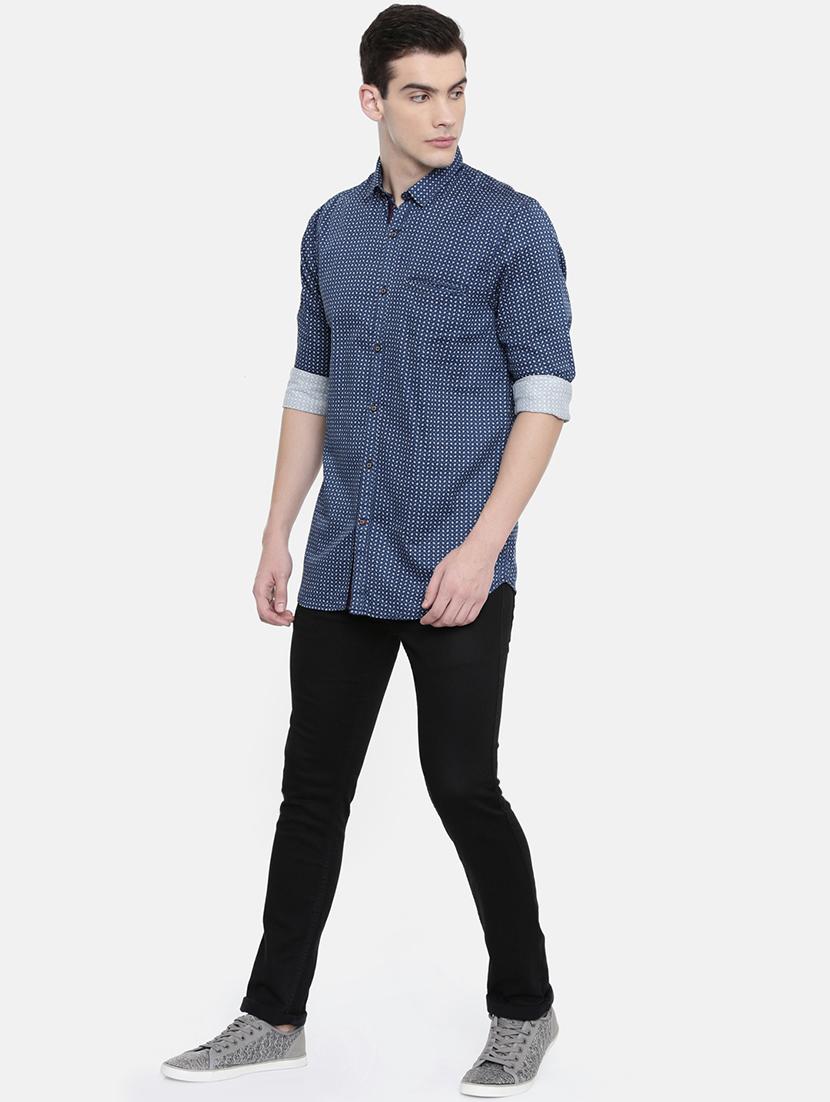 navy blue printed casual shirt - 16387665 - Standard Image - 3