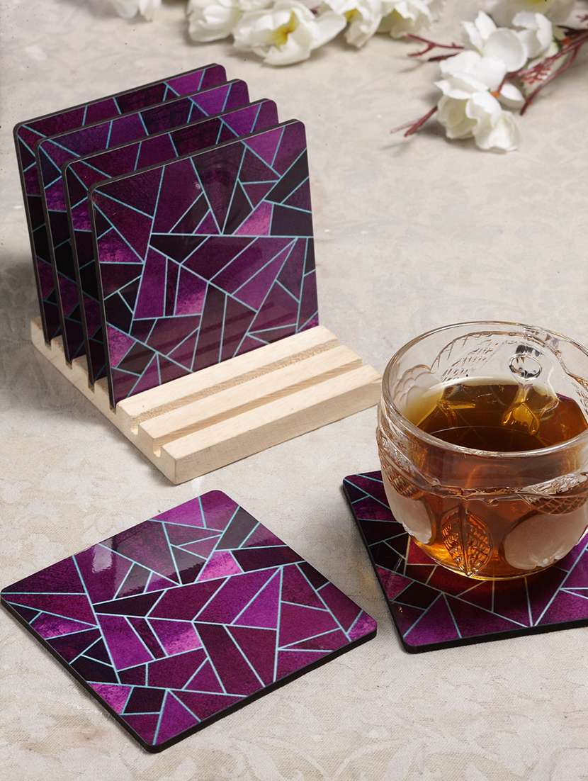 Alina Decor Set Of 6 Printed Coasters With Wooden Stand