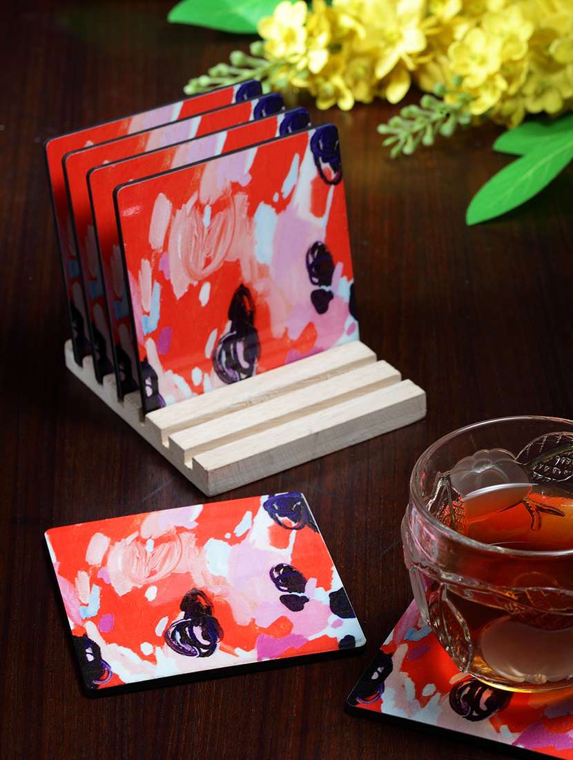 alina decor set of 6 printed coasters with wooden stand
