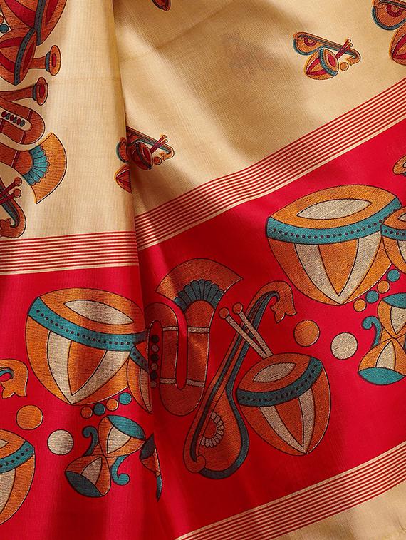 kalamkari printed mysore silk saree with blouse - 16387897 - Standard Image - 3
