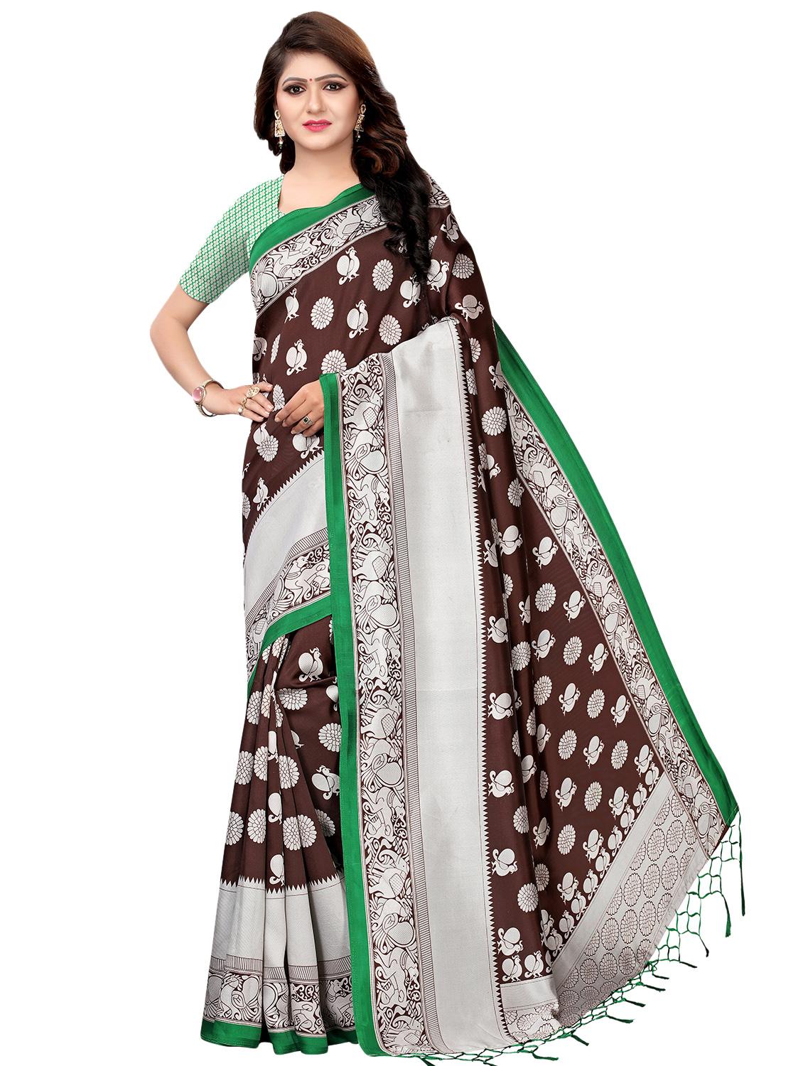 kalamkari printed mysore silk saree with blouse - 16387920 - Zoom Image - 0
