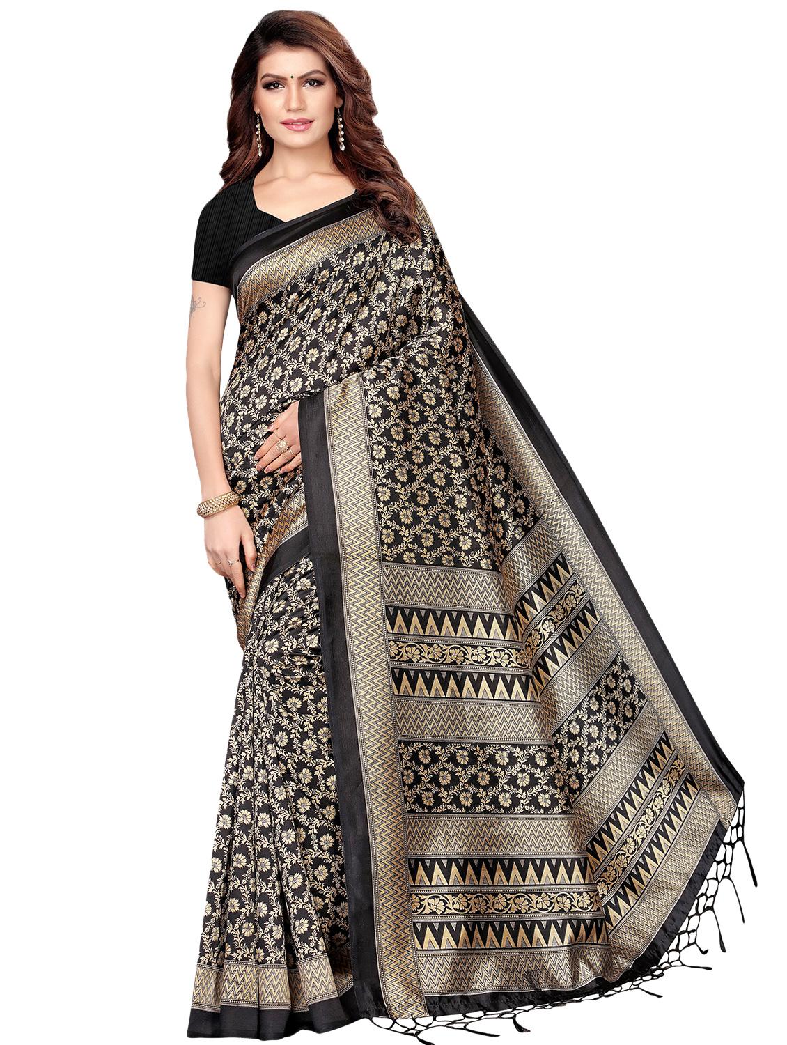 floral printed mysore silk saree with blouse - 16387924 - Zoom Image - 0