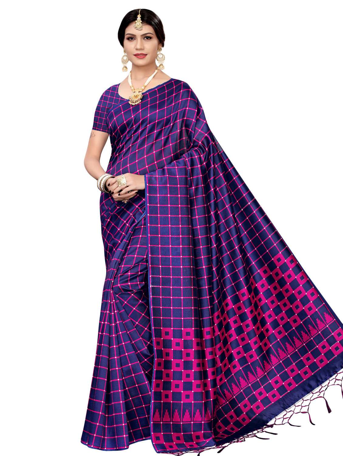 checkered printed mysore silk saree with blouse