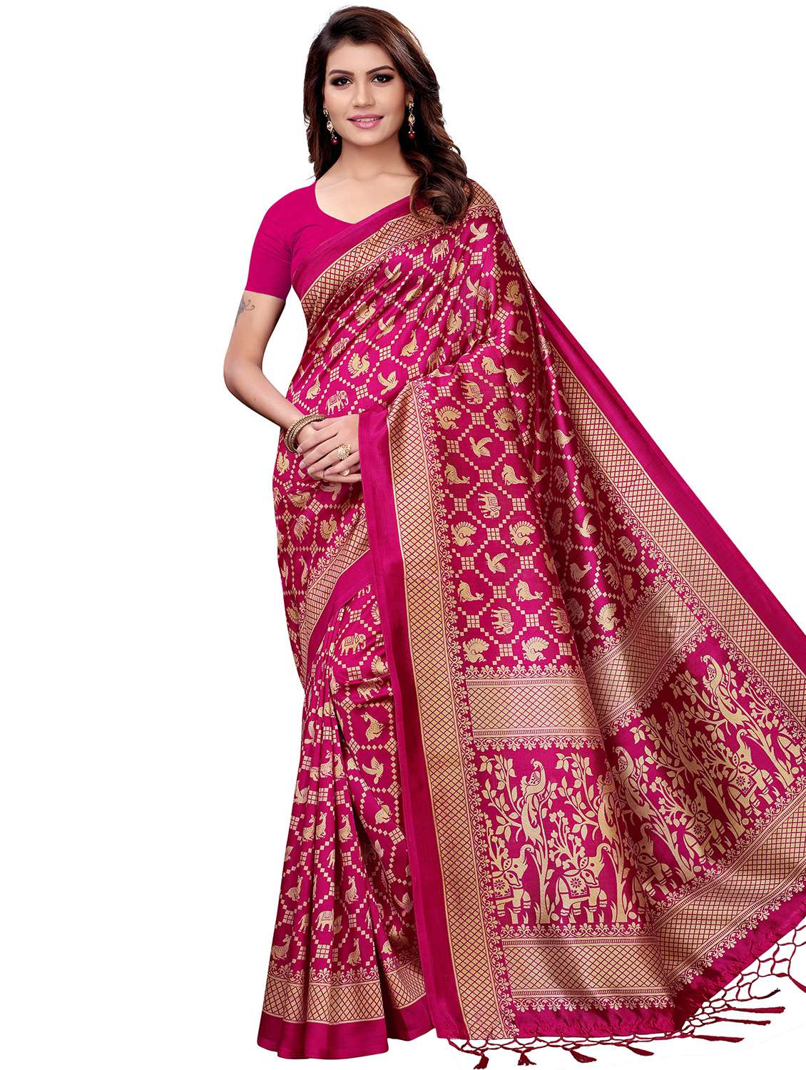 kalamkari printed mysore silk saree with blouse