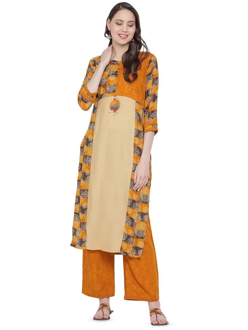 printed kurta with palazzo set - 16391549 -  Zoom Image - 0