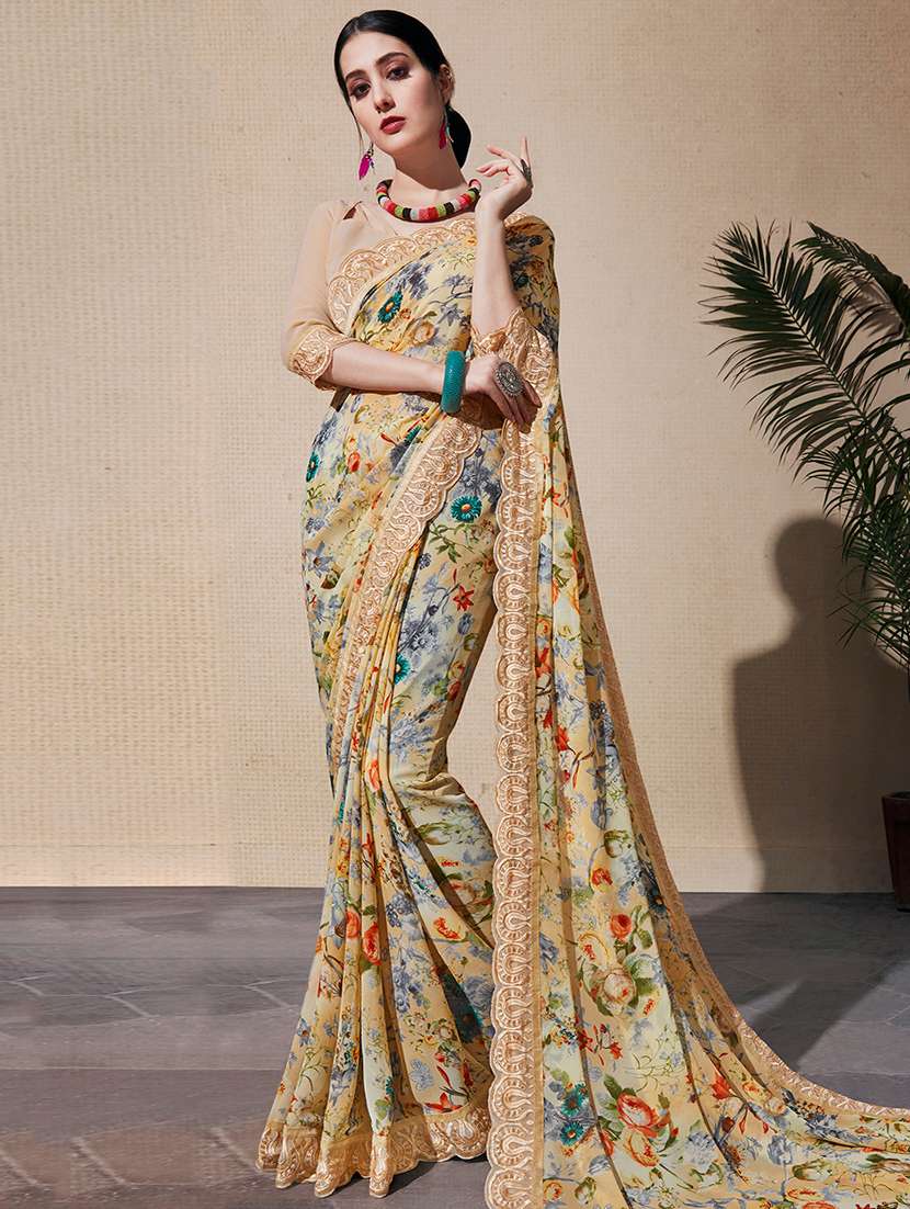 floral printed saree with blouse
