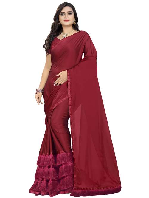 women's solid maroon colored saree with blouse - 16394630 -  Standard Image - 0