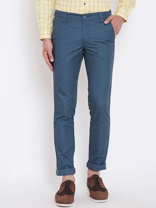 teal blue textured chinos - 16396828 - Standard Image - 0