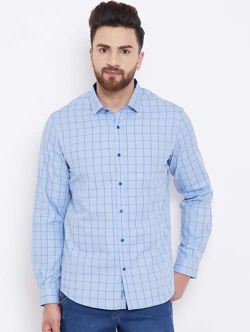 light blue checkered casual shirt - 16396852 - Standard Image - 0