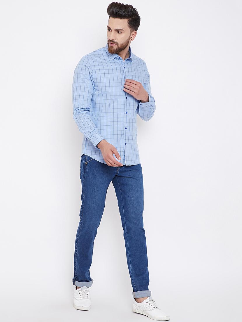 light blue checkered casual shirt - 16396852 - Standard Image - 3