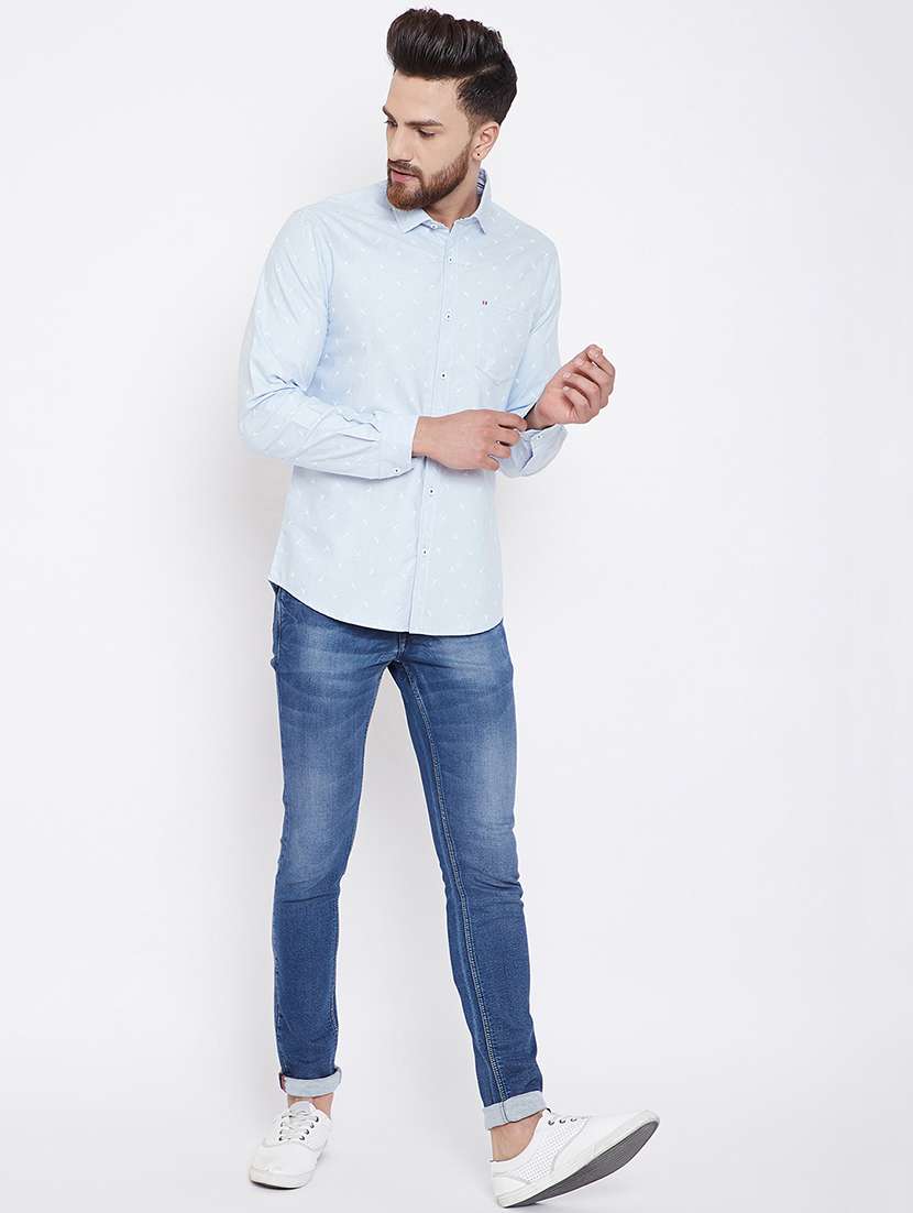 light blue printed casual shirt - 16396859 - Standard Image - 3