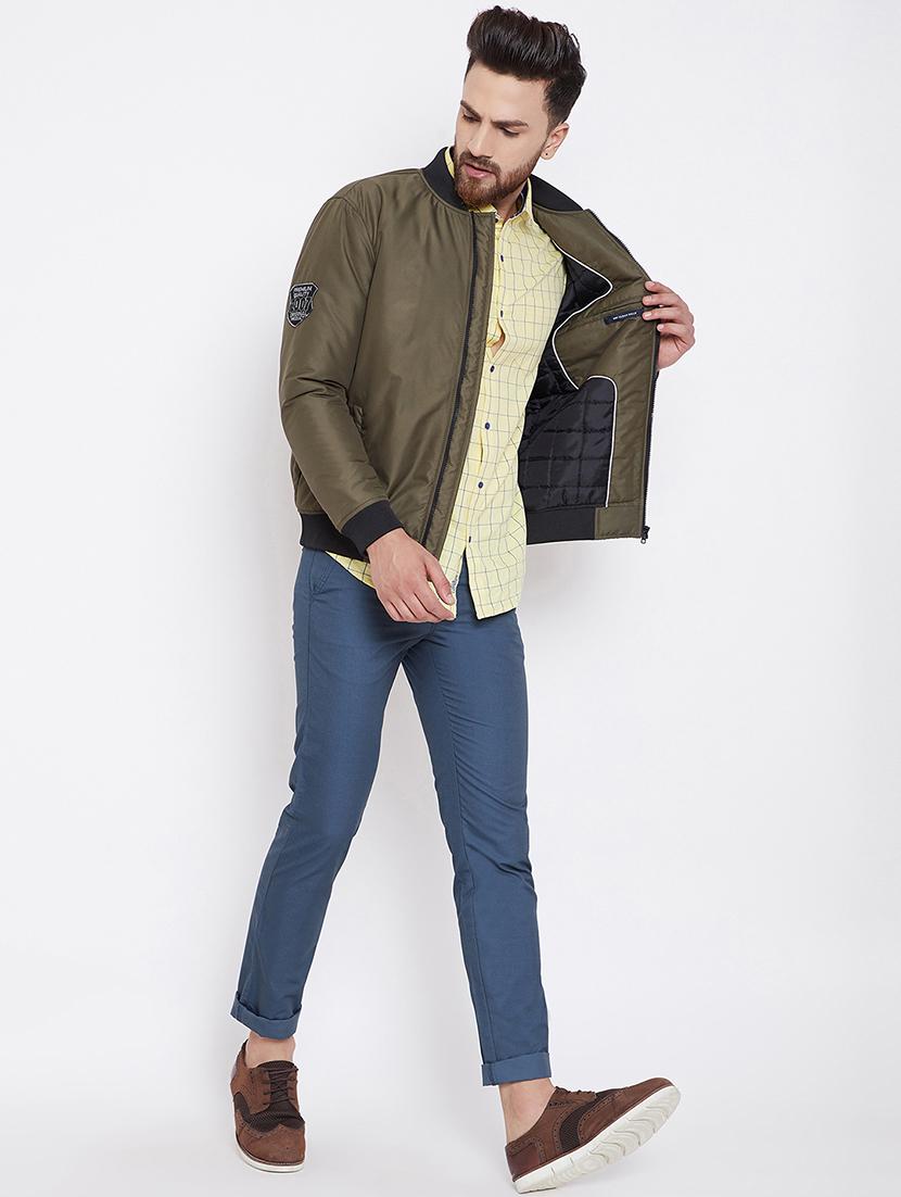 olive green solid bomber jacket - 16396880 - Standard Image - 3