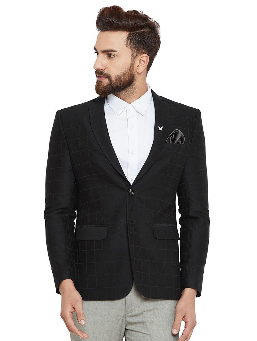 black checkered single breasted formal blazer - 16396897 -  Zoom Image - 0