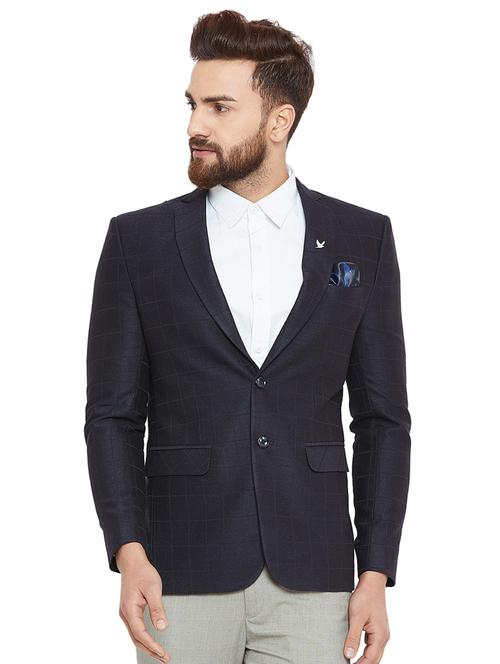 dark blue checkered single breasted formal blazer - 16396898 -  Standard Image - 0