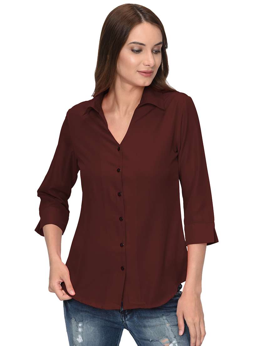 women solid three quarter sleeve regular fit shirt - 16397084 - Zoom Image - 0