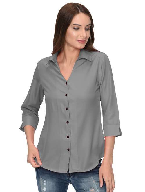 women solid three quarter sleeve regular fit shirt - 16397085 - Standard Image - 0