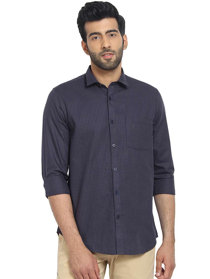 navy blue checkered casual shirt - 16399595 -  Zoom Image - 0