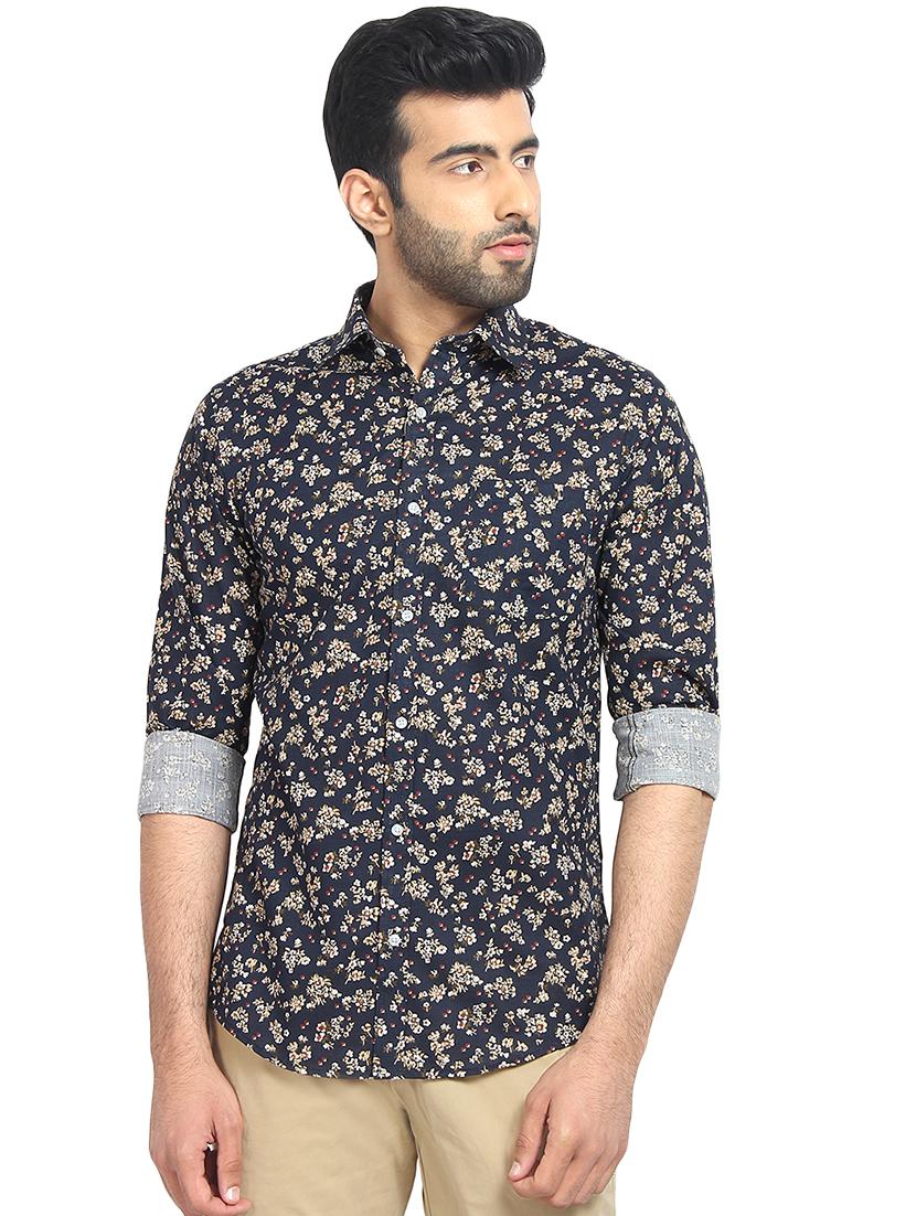 navy blue printed casual shirt - 16399654 - Zoom Image - 0