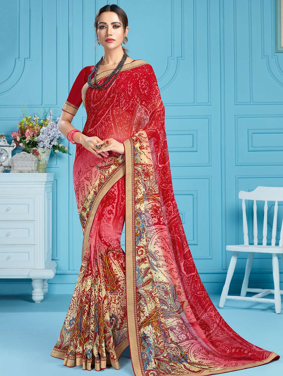 paisley printed saree with blouse