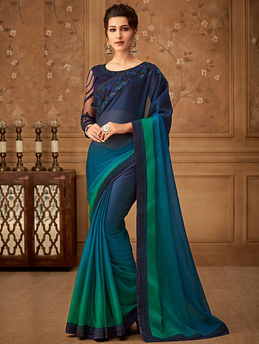 ombre printed saree with blouse